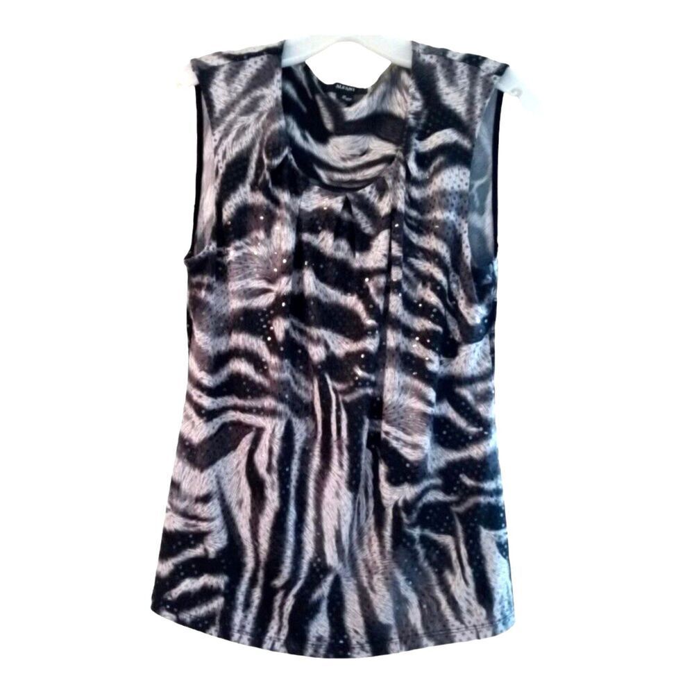 Alfani Shimmer Sparkle Zebra Print Draped Front Sleeveless Party Blouse M Tank - Picture 3 of 11